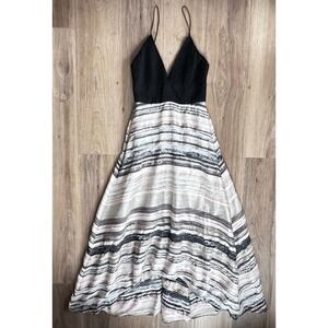 Badgley Mischka Neutral Metallic Striped High Low Gown Dress Black Pink Sz 6